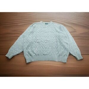 VTG Izod Knit Sweater Women's XL Oversized Sea Foam Green Cable Knit Chevron